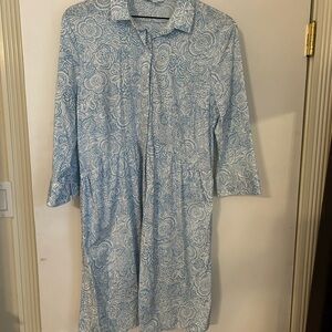 Southern Tide Light Blue and White Floral Long Sleeve Dress